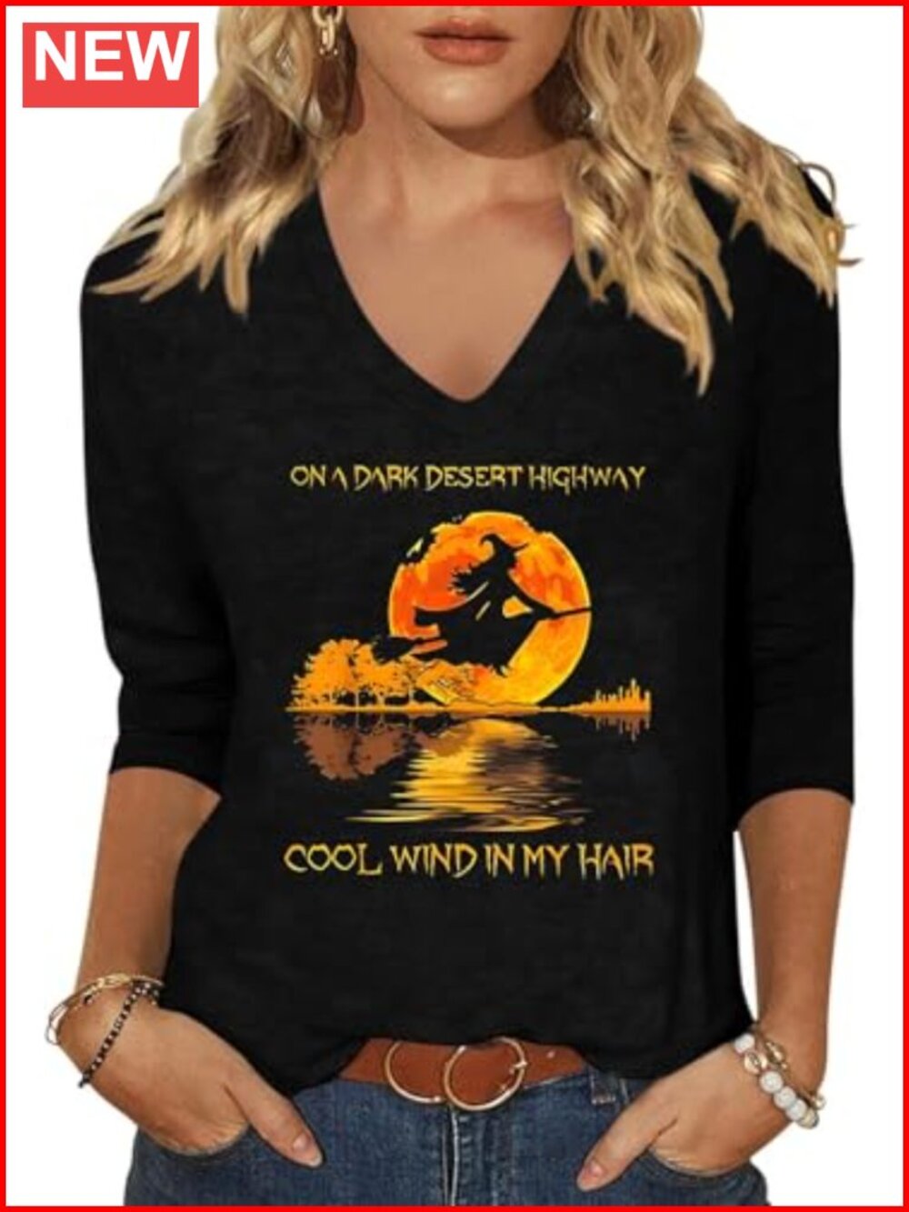 Women's Halloween Hocus Focus Graphic V-Neck 3/4 Sleeve T-Shirt